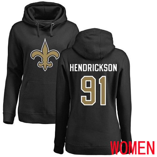 New Orleans Saints Black Women Trey Hendrickson Name and Number Logo NFL Football #91 Pullover Hoodie Sweatshirts